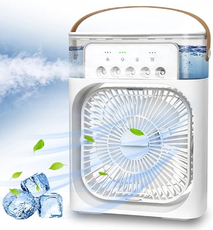 3 In 1 Portable Fan Air Conditioner,  Electric Fan Air Cooler, 7 Colors LED Light , USB Powerd Mini AC